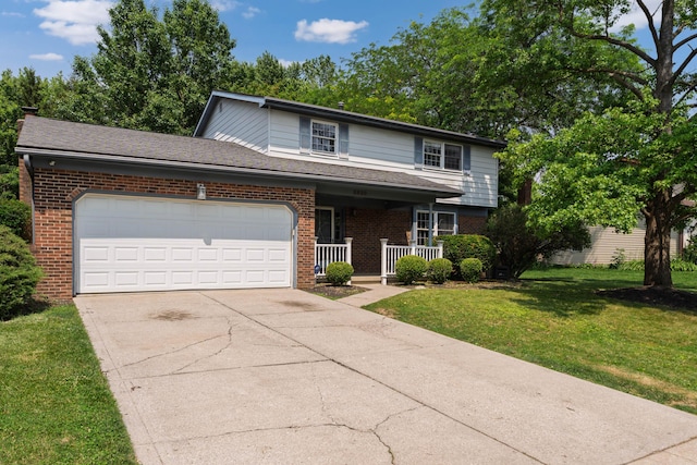 2520 Saltergate Dr, Dublin, OH 43016 - traditional home featuring brick siding, a porch, concrete driveway, a front yard, and an attached garage