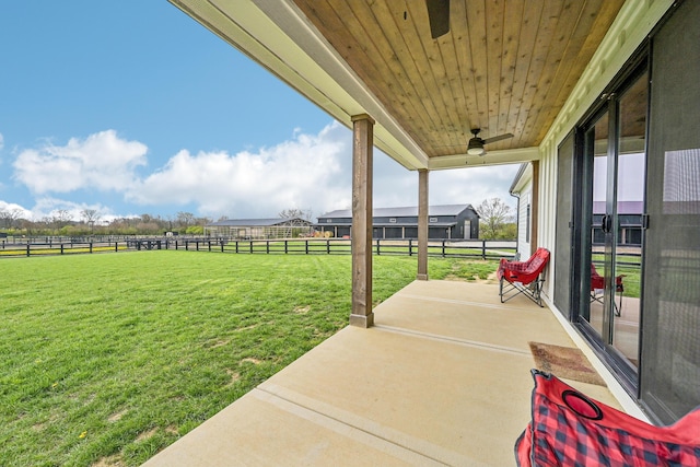 view of patio / terrace with a fenced backyard and ceiling fan
