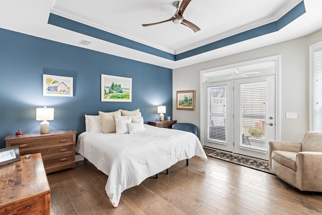 3325 Strickland Dr, New Albany, OH 43054 - bedroom with ornamental molding, access to outside, and a raised ceiling