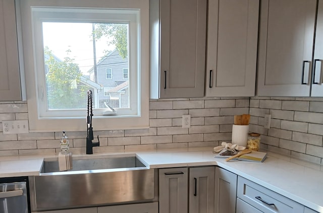 166 Miami Ave, Columbus, OH 43203 - kitchen featuring gray cabinets, light countertops, and tasteful backsplash