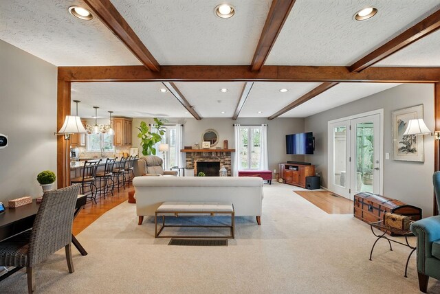 397 E Schrock Rd, Westerville, OH 43081 - living room with recessed lighting, beamed ceiling, and a textured ceiling