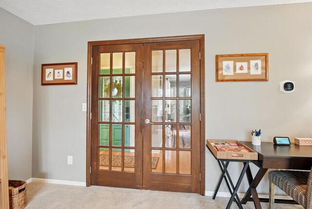 397 E Schrock Rd, Westerville, OH 43081 - entryway featuring baseboards, carpet floors, french doors, and a textured ceiling