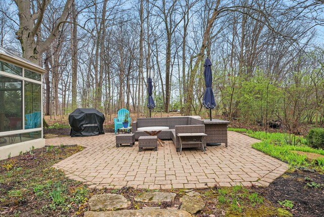 397 E Schrock Rd, Westerville, OH 43081 - view of patio / terrace featuring outdoor dining area, grilling area, and a sunroom