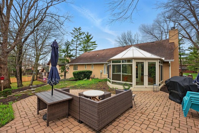 397 E Schrock Rd, Westerville, OH 43081 - view of patio featuring french doors, grilling area, and a sunroom
