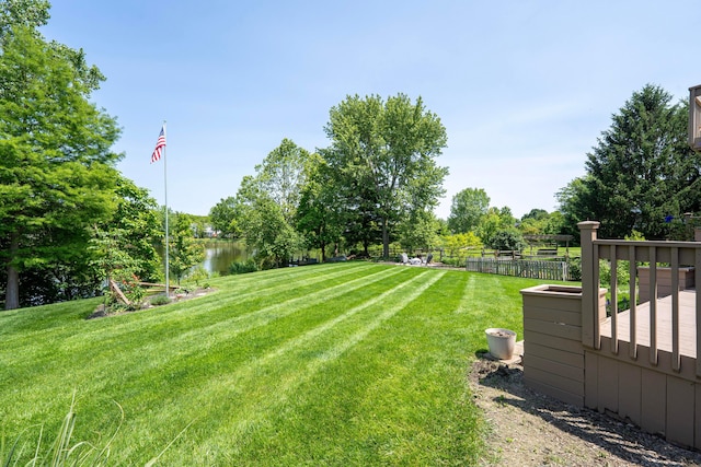 488 Springwood Lake Dr, Columbus, OH 43230 - view of yard featuring a deck with water view