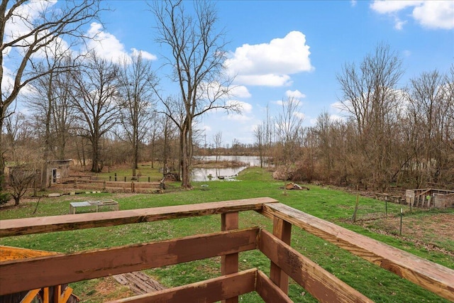 view of yard with a water view