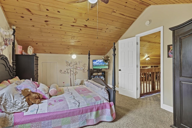 18738 State Route 327, Laurelville, OH 43135 - bedroom featuring baseboards, lofted ceiling, carpet floors, and wood ceiling