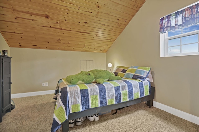 18738 State Route 327, Laurelville, OH 43135 - bedroom with baseboards, carpet floors, vaulted ceiling, and wood ceiling