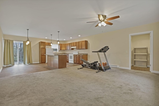 18738 State Route 327, Laurelville, OH 43135 - workout room with a baseboard heating unit, recessed lighting, a ceiling fan, and light carpet