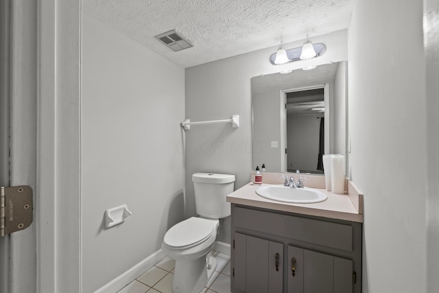 3018 Cooper Bluff Dr, Columbus, OH 43231 - half bath featuring tile patterned floors, toilet, vanity, a textured ceiling, and visible vents