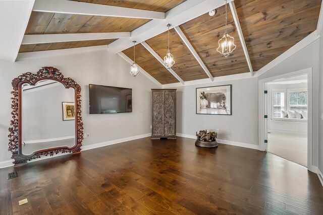 11061 Kingfisher Pl, Plain City, OH 43064 - unfurnished living room featuring lofted ceiling with beams, wood finished floors, and wooden ceiling