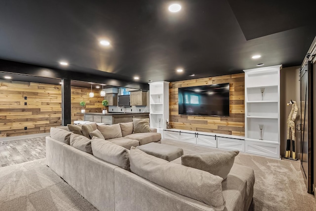 11061 Kingfisher Pl, Plain City, OH 43064 - cinema room with wood walls, recessed lighting, and light colored carpet