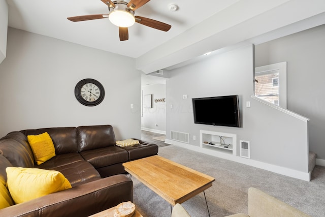72 Miami Ave, Columbus, OH 43203 - living room featuring ceiling fan, visible vents, and carpet