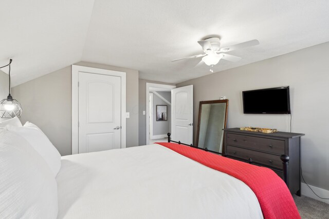 72 Miami Ave, Columbus, OH 43203 - bedroom featuring baseboards, lofted ceiling, ceiling fan, and carpet flooring