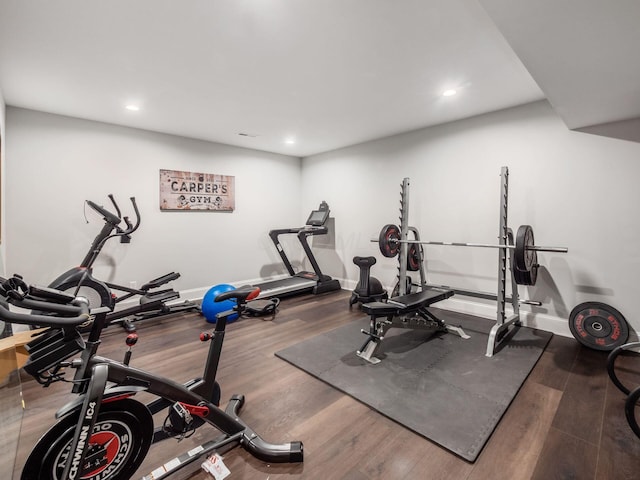 2699 Norton Rd, Galloway, OH 43119 - workout area with recessed lighting, baseboards, and wood finished floors