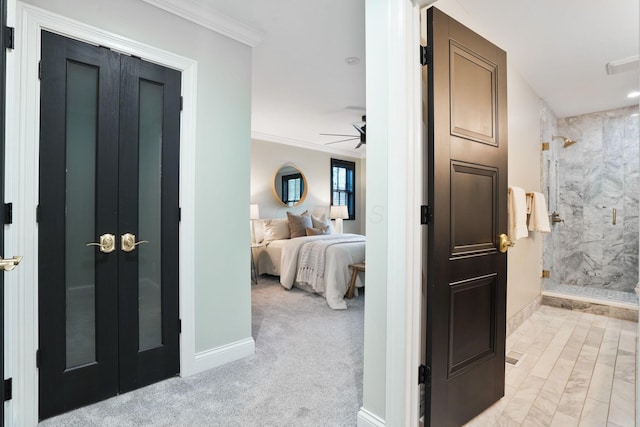 324 Jackson St, Columbus, OH 43206 - hall featuring baseboards, ornamental molding, and light carpet