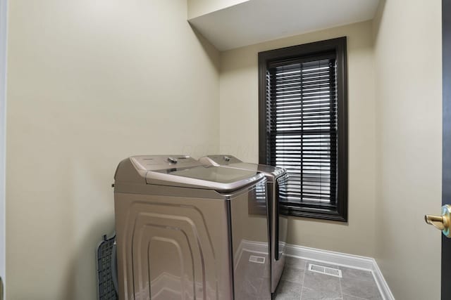 324 Jackson St, Columbus, OH 43206 - laundry area featuring separate washer and dryer, laundry area, tile patterned flooring, baseboards, and visible vents