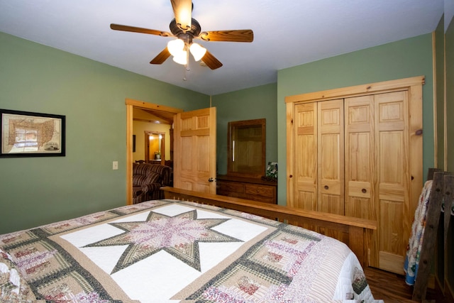 bedroom with a closet and ceiling fan