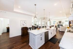 5165 Bluffton Way, Delaware, OH 43015 - kitchen with light countertops, open floor plan, white cabinets, and dishwasher