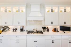 5165 Bluffton Way, Delaware, OH 43015 - bar featuring backsplash, custom exhaust hood, and stainless steel gas stovetop
