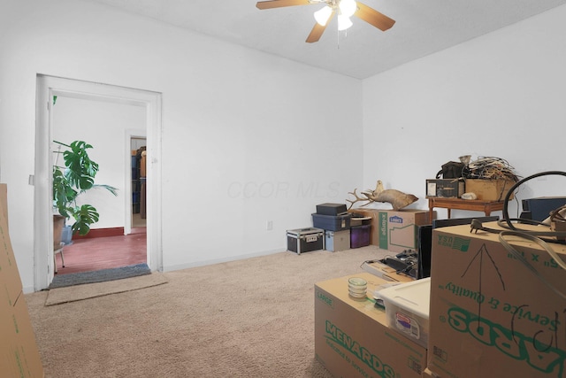 storage room featuring ceiling fan