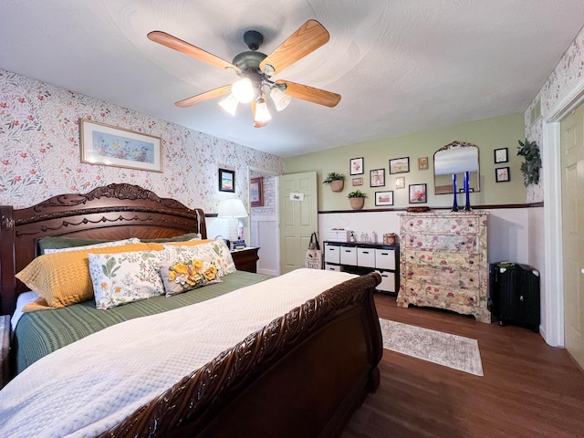2837 State Route 529, Cardington, OH 43315 - bedroom featuring ceiling fan, wood finished floors, and wallpapered walls