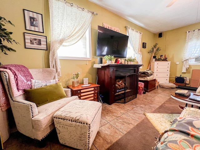 2837 State Route 529, Cardington, OH 43315 - living room with tile patterned floors and a fireplace