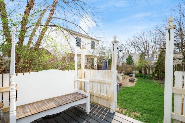 wooden deck with a yard and fence