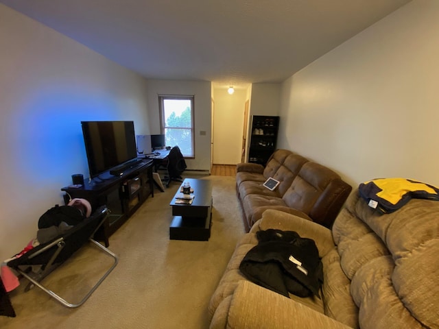 living area with carpet
