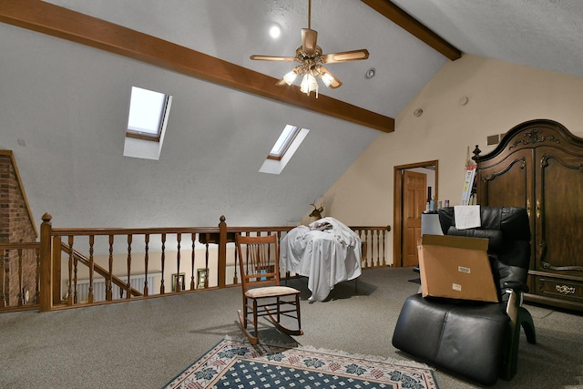 2520 Mccutcheon Rd, Columbus, OH 43219 - bedroom with visible vents, carpet, and vaulted ceiling with skylight