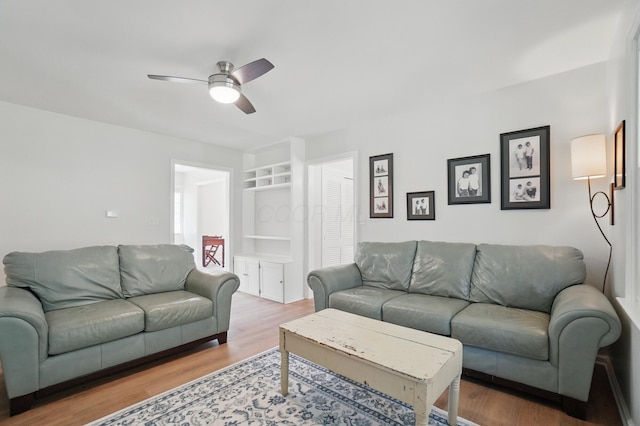 105 Chapin Pl, Granville, OH 43023 - living area with a ceiling fan, wood finished floors, and built in features