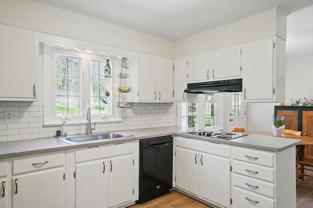 105 Chapin Pl, Granville, OH 43023 - kitchen with a sink, backsplash, black dishwasher, electric stovetop, and under cabinet range hood