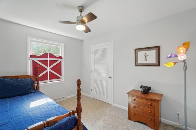 105 Chapin Pl, Granville, OH 43023 - carpeted bedroom with a baseboard heating unit, baseboards, and ceiling fan