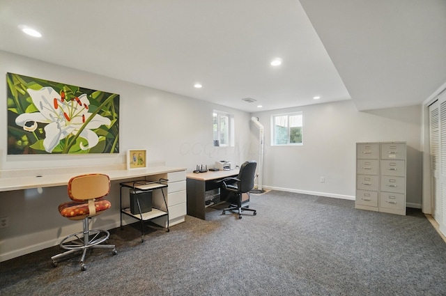 105 Chapin Pl, Granville, OH 43023 - office with dark carpet, baseboards, and recessed lighting