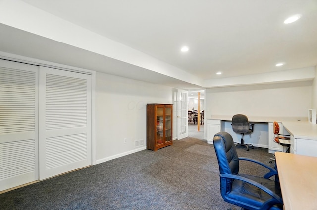 105 Chapin Pl, Granville, OH 43023 - office with visible vents, baseboards, carpet, and recessed lighting