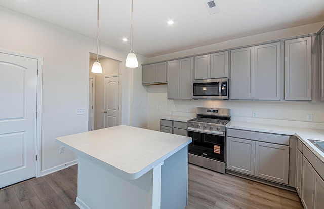 5537 Violet St Lot 367, South Bloomfield, OH 43103 - kitchen with appliances with stainless steel finishes, gray cabinets, wood finished floors, light countertops, and recessed lighting