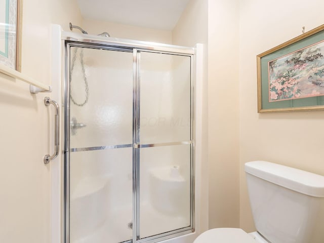 full bath featuring a shower stall and toilet