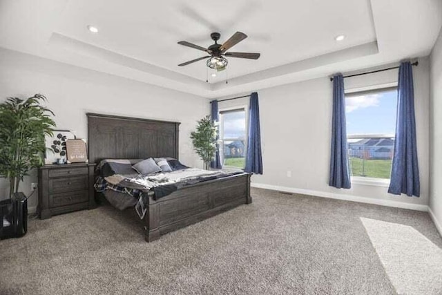 6003 Honey Farm Way, Grove City, OH 43123 - bedroom featuring baseboards, carpet flooring, a tray ceiling, and recessed lighting