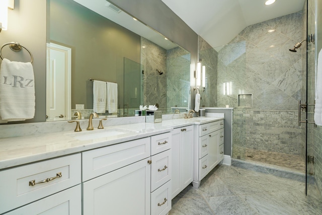 251 E Deshler Ave, Columbus, OH 43206 - bathroom featuring visible vents, a stall shower, and a sink