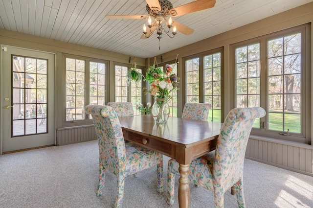 sunroom featuring radiator and carpet flooring