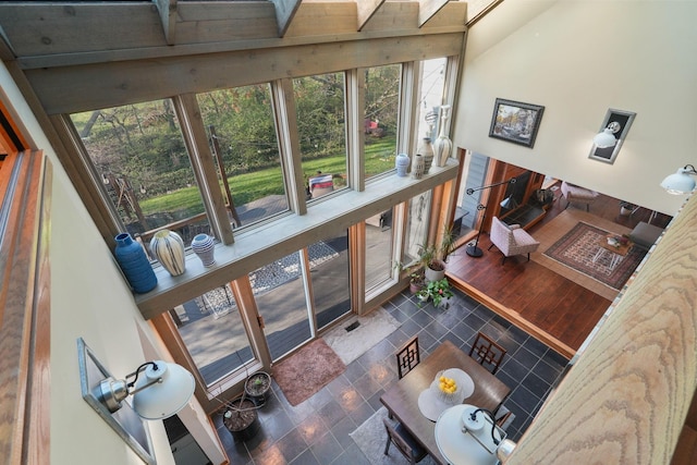 interior space with beamed ceiling