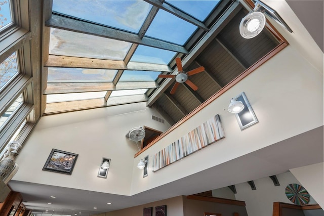 interior details featuring a ceiling fan