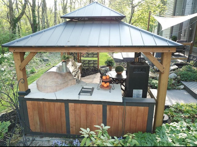 view of patio with a gazebo and area for grilling