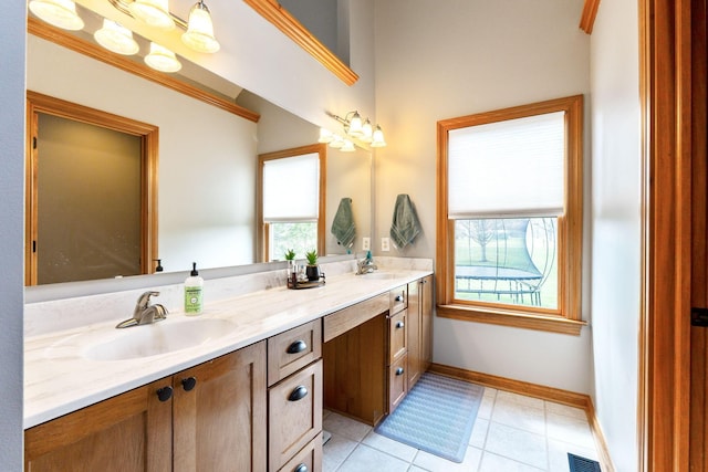 bathroom featuring visible vents, a sink, and a healthy amount of sunlight