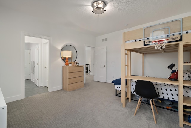 bedroom with carpet flooring, visible vents, and baseboards