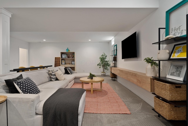 living room featuring recessed lighting