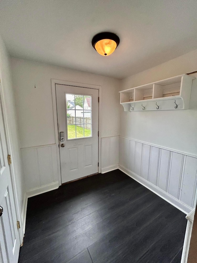 742 S Cassingham Rd, Bexley, OH 43209 - mudroom with a wainscoted wall, dark wood-style floors, and a decorative wall