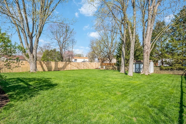 3588 Silverado Dr, Columbus, OH 43228 - view of yard with a storage shed, a fenced backyard, and an outdoor structure