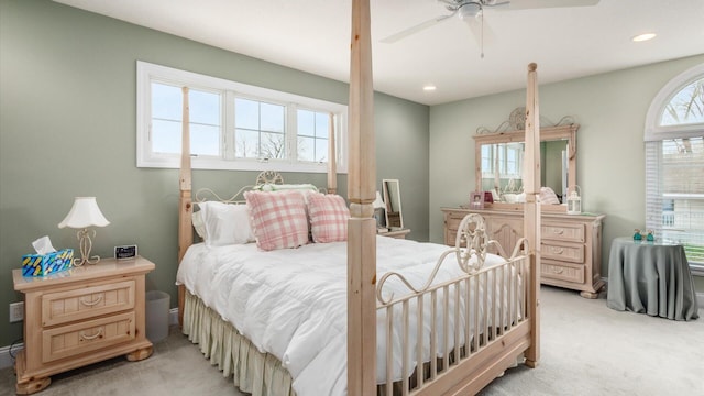 40 Beacon Light Ln, Buckeye Lake, OH 43008 - bedroom featuring recessed lighting, light carpet, and a ceiling fan