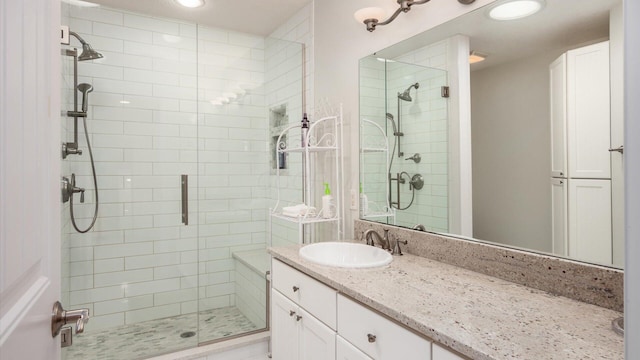 40 Beacon Light Ln, Buckeye Lake, OH 43008 - bathroom featuring a stall shower, vanity, and recessed lighting